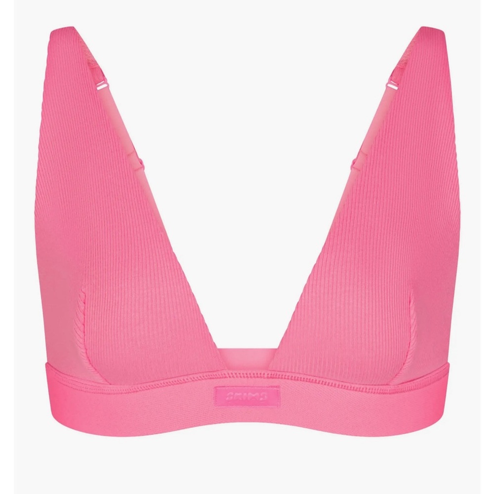 SKIMS Cotton Rib Plunge Bralette - Pink